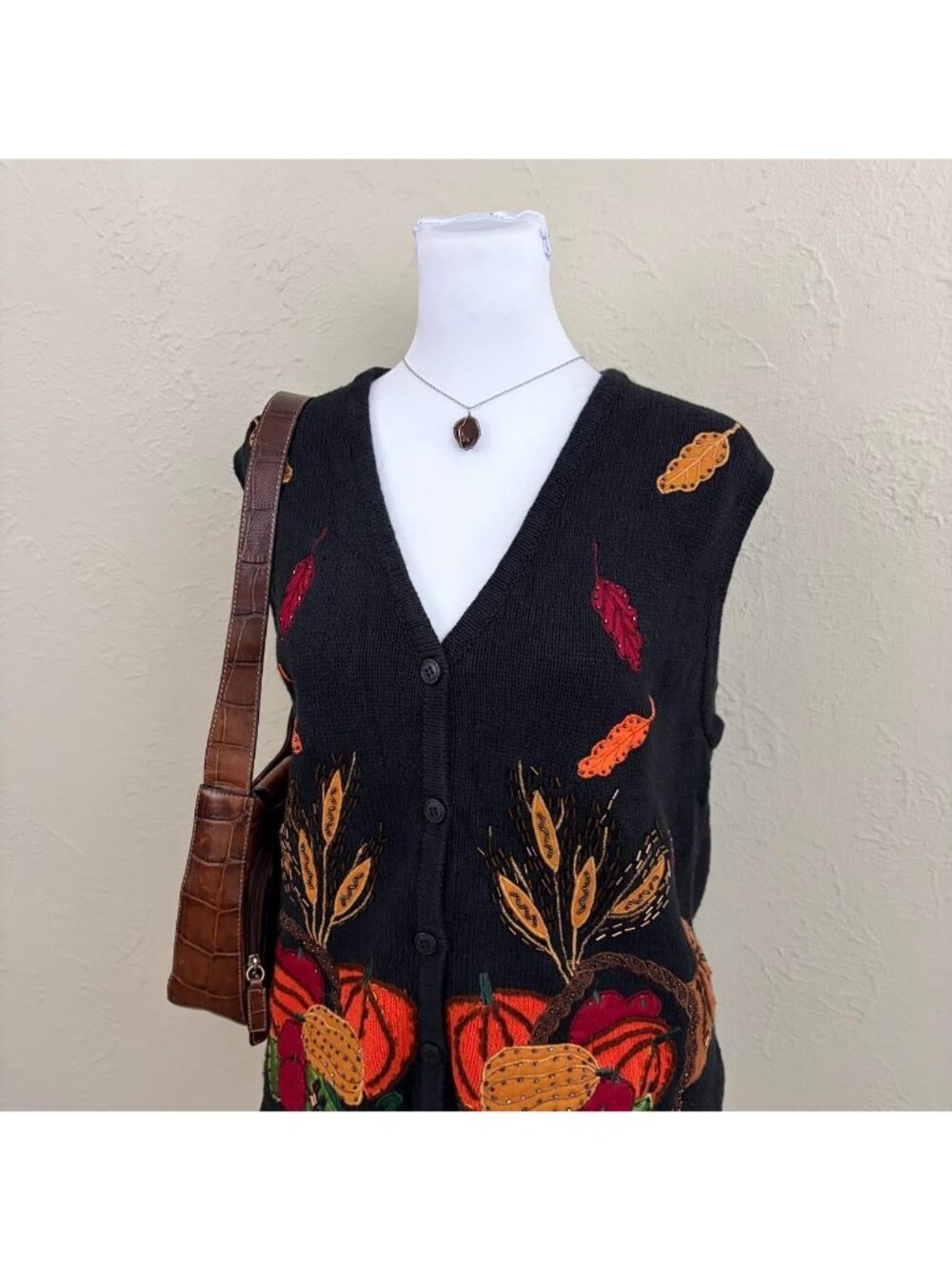 90s fall festive beaded cottagecore sweater vest - Picture 2 of 8